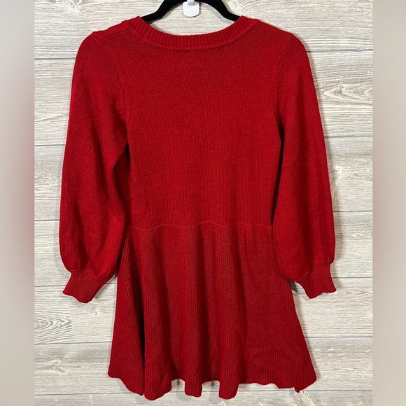 Sugarlips Balloon Sleeve Sweater Dress Size Small Red Round Neck - Picture 4 of 12